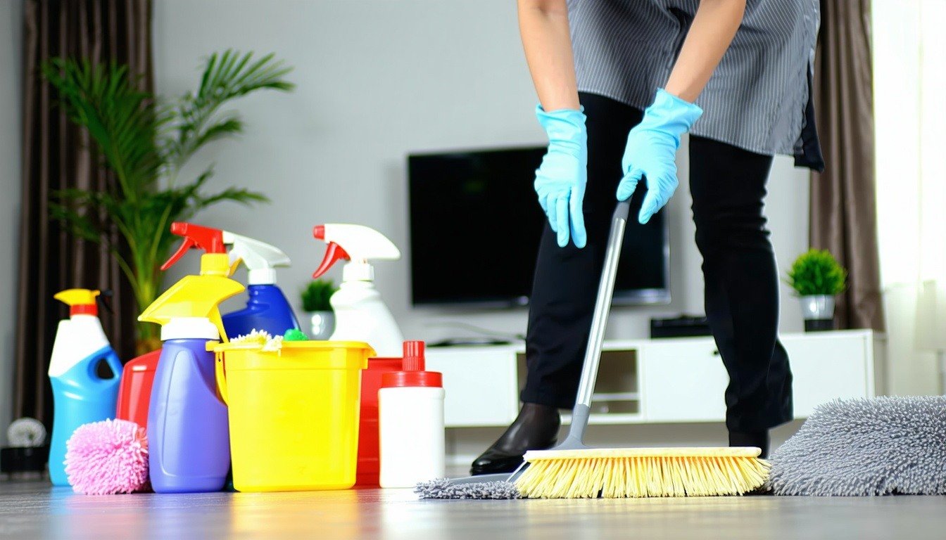 Professional housemaid helping with housekeeping tasks